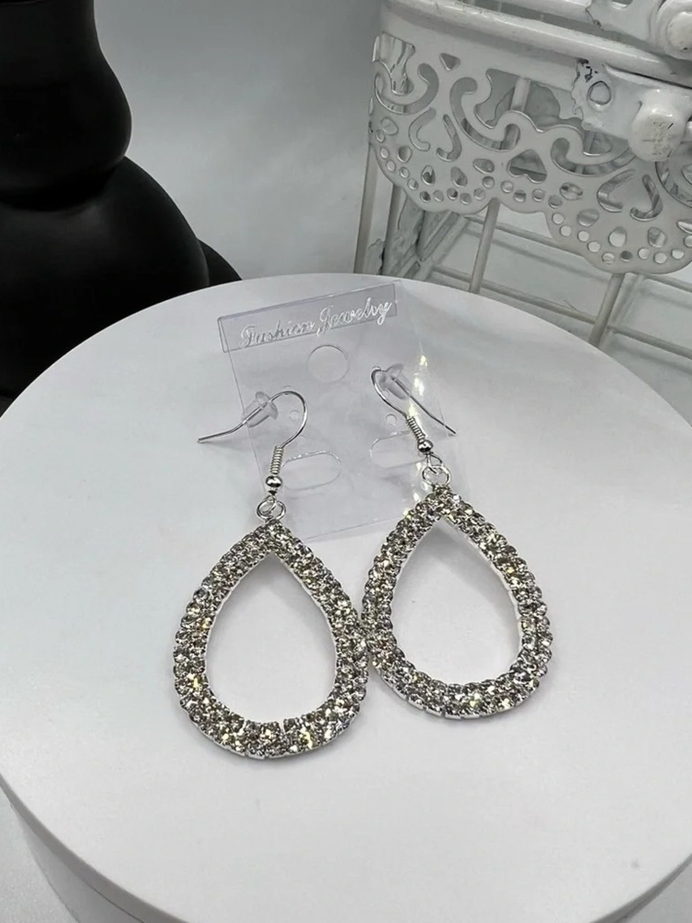 Sparkling Silver Teardrop Dangle Earrings by
